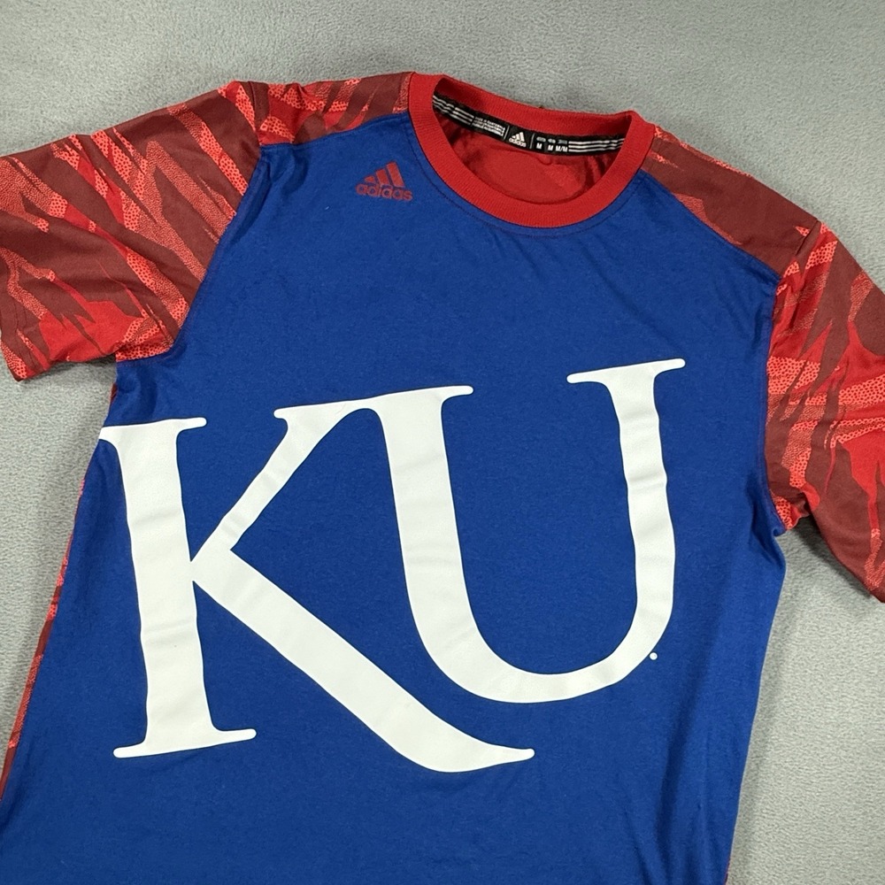 KU Men's Basketball Warm-up‎ Shirt Medium Kansas Jayhawks Big Logo Adidas